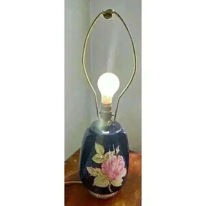 Ginger Jar Hand Painted Vintage Table Lamp Tested Works Pink Rose Bronze Base